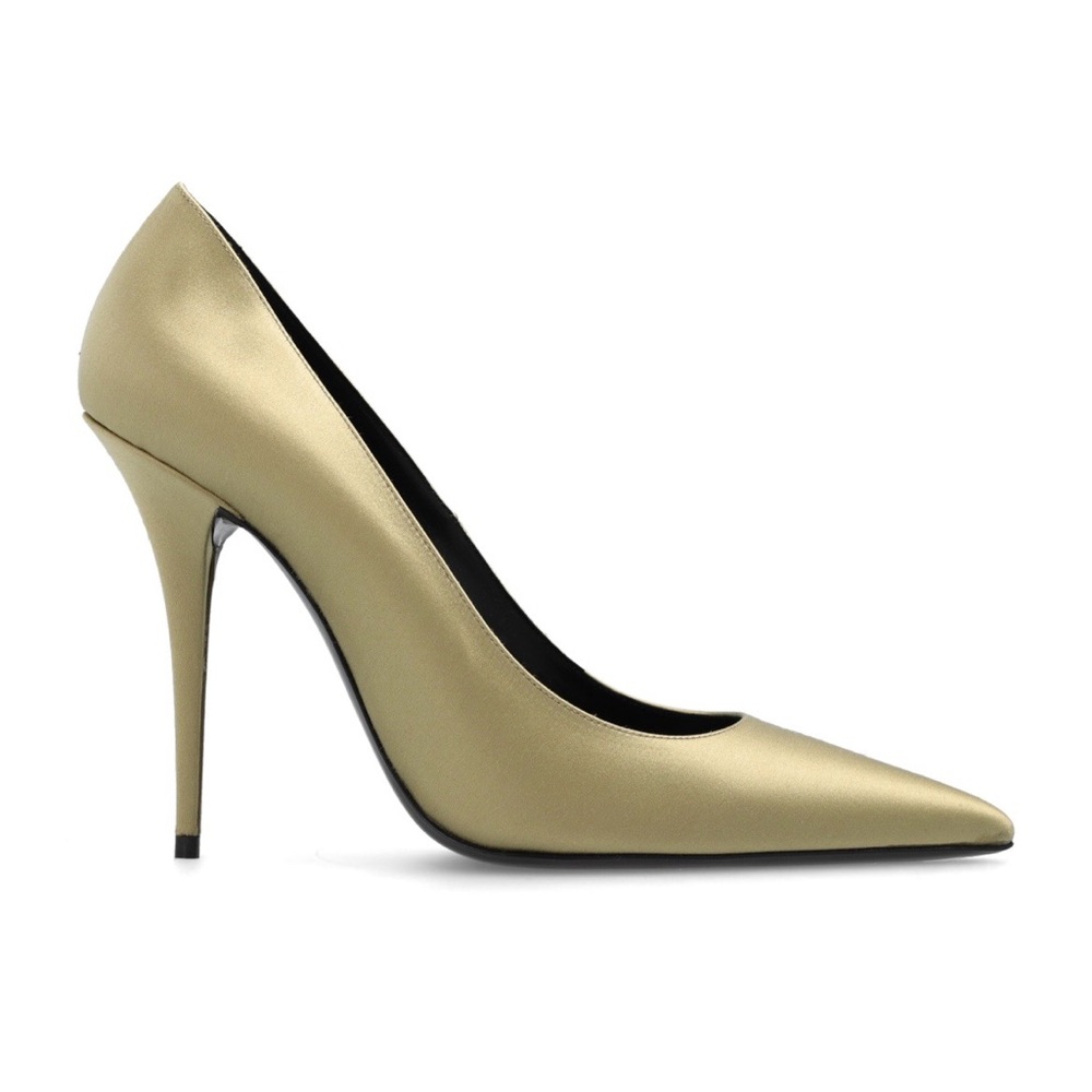 YSL Instinct 110 pumps in a metallic gold leather finish.